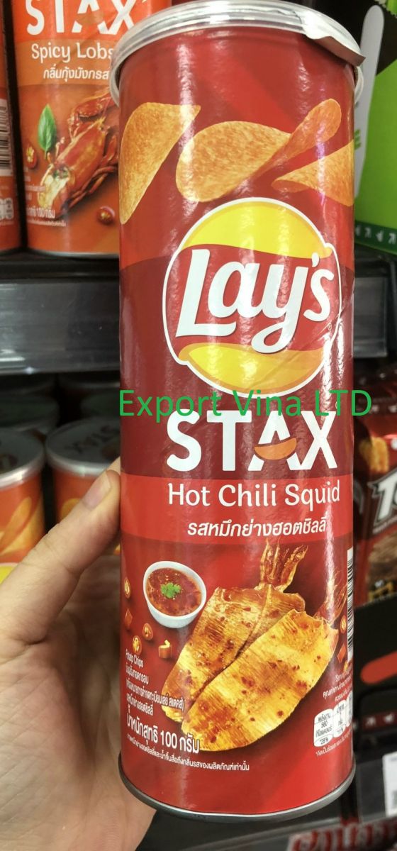 Lay's Stax Hot Chili Squid Flavor 100gr x 16 cans